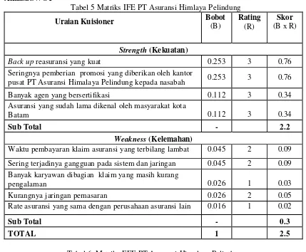 Tabel 6  Matriks EFE PT Asuransi Himalaya Pelindung 