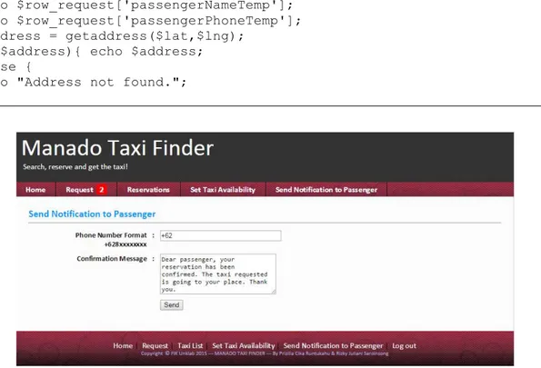 Gambar 13. Tampilan Halaman Send Notification to Passenger pada Aplikasi Web 