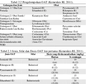 Tabel 2.2 Pengelompokan OAT (Kemenkes RI, 2011). 