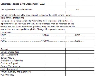Gambar 2. 9 : Contoh Dokumen SLA. Diambil dari Service Design  ITIL v3 by OGC  (Office of Goverment Commerce, 2009) 
