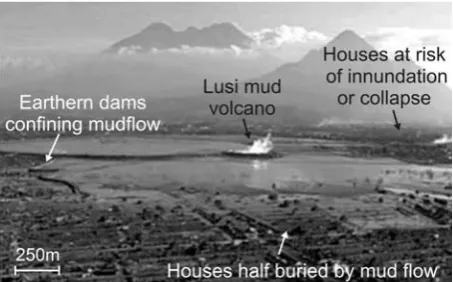 Figure 1. Aerial view of the Lusi mud eruption looking southwest