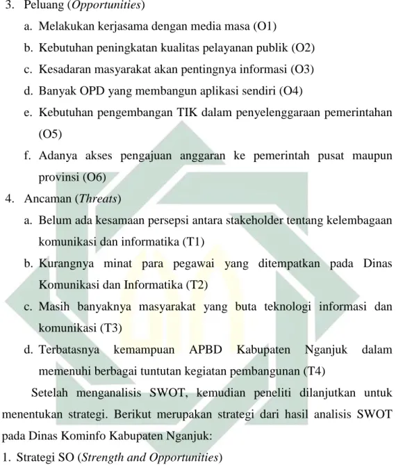 Tabel 5. 1 Strategi SO Dinas Kominfo Kabupaten Nganjuk. 