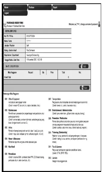 Gambar 7. Tampilan Form Pemesanan PO 