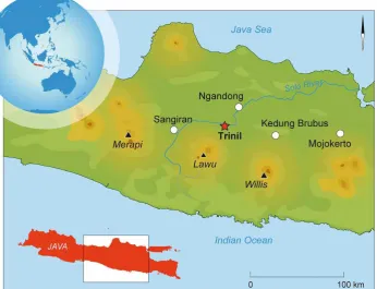 Figure 1.  The location of Trinil and other early hominin sites at Java, Indonesia (Source: Joordens et al