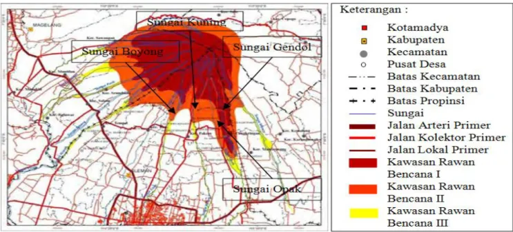 Gambar 1 Peta KRB (Kawasan Rawan Bencana) Gunung Merapi tahun 2010  