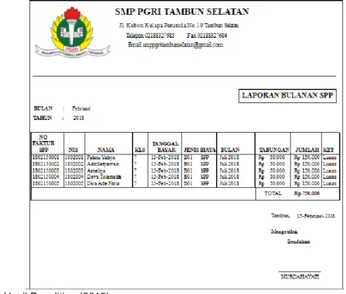 Gambar 8. Implementasi Program Cetak Laporan Pembayaran SPP  4. Kesimpulan 