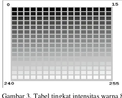 Gambar 3. Tabel tingkat intensitas warna 8 bit 