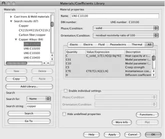 FIGURE 2.5 Materials/Coefficients Library, UNS C10100 Material properties window