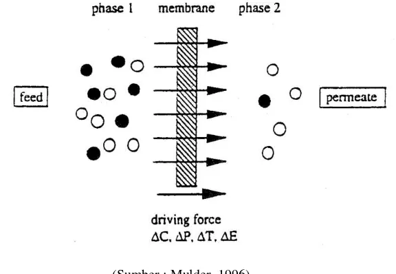 Gambar 2.1 memperlihatkan skema proses pemisahan dengan membran. 