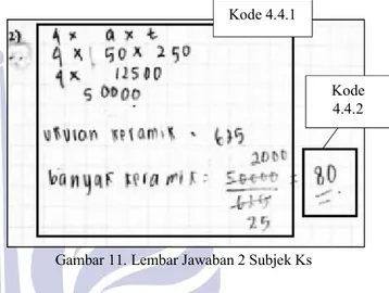 Gambar 10. Cuplikan wawancara 1 dengan subjek KS  Pada Ks1-09P, peneliti menanyakan makna dari simbol  “V”  yang  digunakan  oleh  subjek  dan  subjek  menjawab  pada  Ks1-09S  bahwa  “V”  adalah  Volume