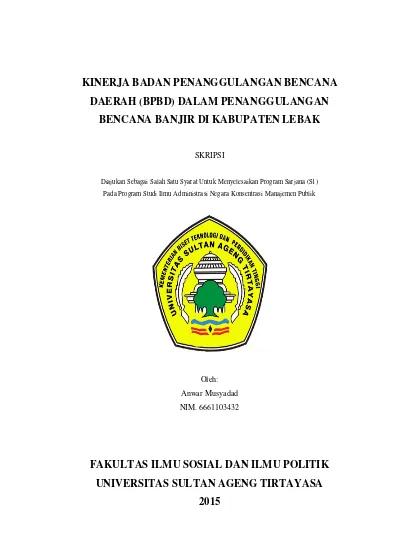 KINERJA BADAN PENANGGULANGAN BENCANA DAERAH (BPBD) DALAM PENANGGULANGAN ...