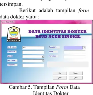 Gambar 5. Tampilan Form Data  Identitas Dokter  c.   Form Data Penyakit 