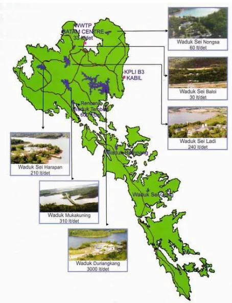 Gambar III.3. Peta lokasi waduk-waduk di Pulau Batam  