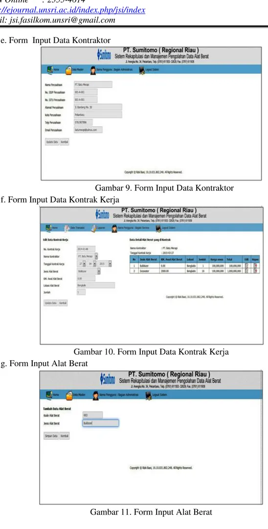 Gambar 9. Form Input Data Kontraktor  f. Form Input Data Kontrak Kerja 