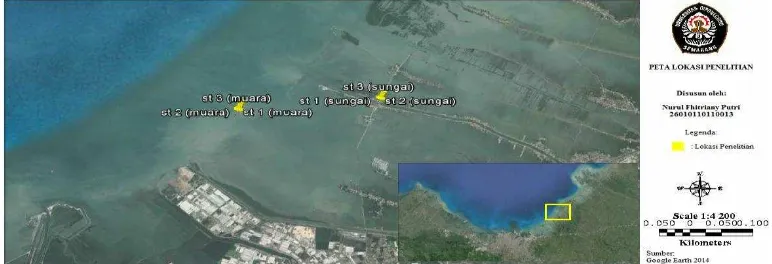 Gambar 1. Lokasi  penelitian juvenil udang di Perairan Morosari, Demak (Sumber: Google Earth, 2014)  
