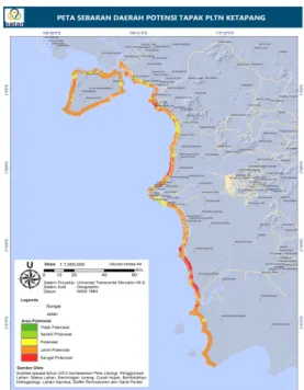 Gambar 3. Peta Sebaran Daerah Potensi Tapak PLTN di Kabupaten Ketapang dan Kayong  Utara