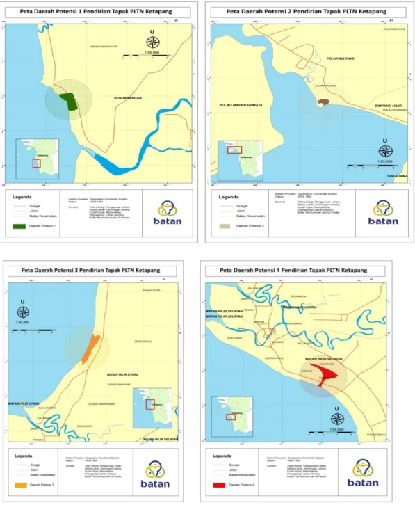 Gambar 4. Peta Sebaran Daerah Potensi Tapak PLTN per Wilayah Pesisir.