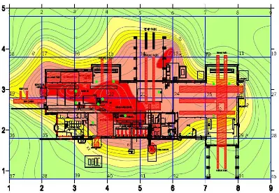 Gambar 2. Peta isodesibel tingkat kebisingan unit produksi FBE (Fusion Bonded Epoxy), Industri X 