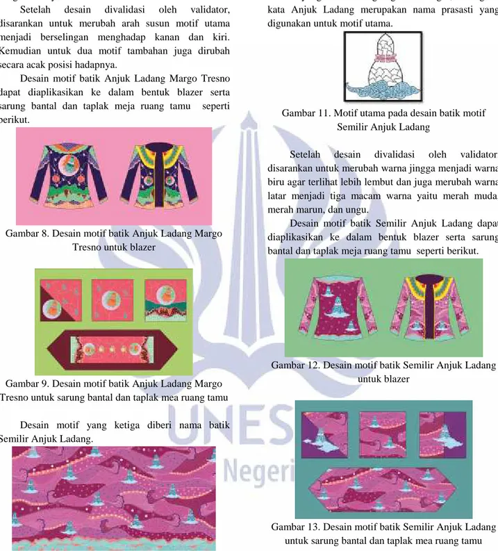 Gambar 8. Desain motif batik Anjuk Ladang Margo Tresno untuk blazer