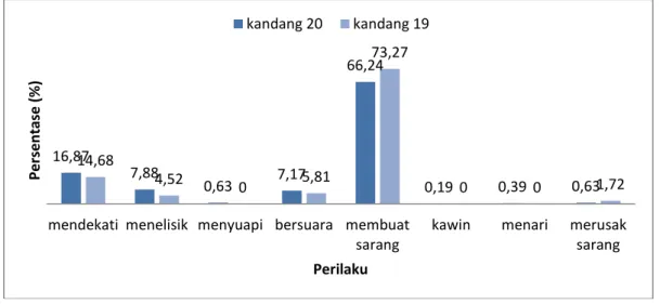 Gambar 1. Frekuensi aktivitas pra-kawin poksai kuda jantan 16,87 7,88 0,63 7,17 66,24 0,19 0,39  0,63 14,68 4,52 0 5,81 73,27 0 0  1,72 