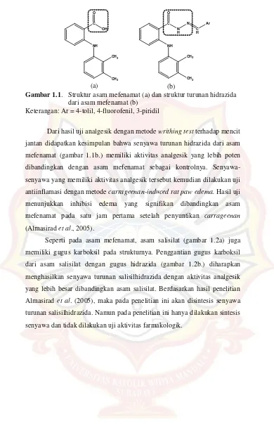 Gambar 1.1.   Struktur asam mefenamat (a) dan struktur turunan hidrazida  