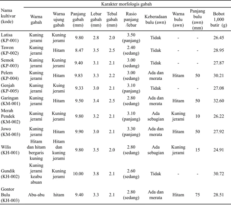 Tabel 3. Karakteristik morfologi beras pecah kulit kultivar lokal Ponorogo (Pecah kulit)