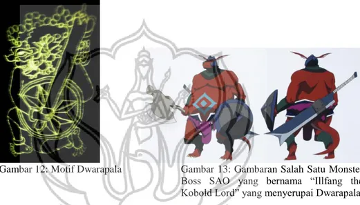 Gambar 12: Motif Dwarapala  Gambar 13: Gambaran Salah Satu Monster  Boss  SAO  yang  bernama  “Illfang  the  Kobold Lord” yang menyerupai Dwarapala 