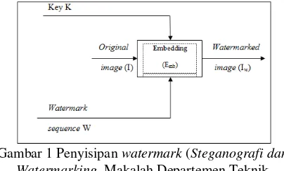 Gambar 1 Penyisipan watermarkInformatika  Institut Teknologi Bandung hal. 21-22,  (Steganografi dan Watermarking
