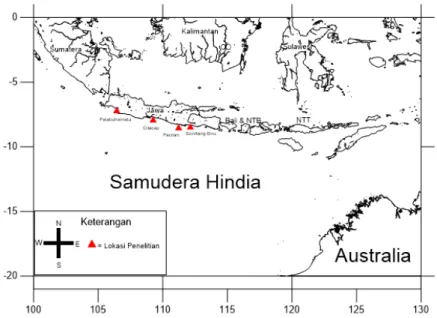 Gambar 1. Peta lokasi penelitian di Samudera Hindia Selatan Jawa.