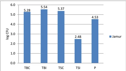 Gambar  3 Grafik Jumlah Jamur Total.  Jumlah  koloni  jamur  tertinggi  dari  sampel  TB 