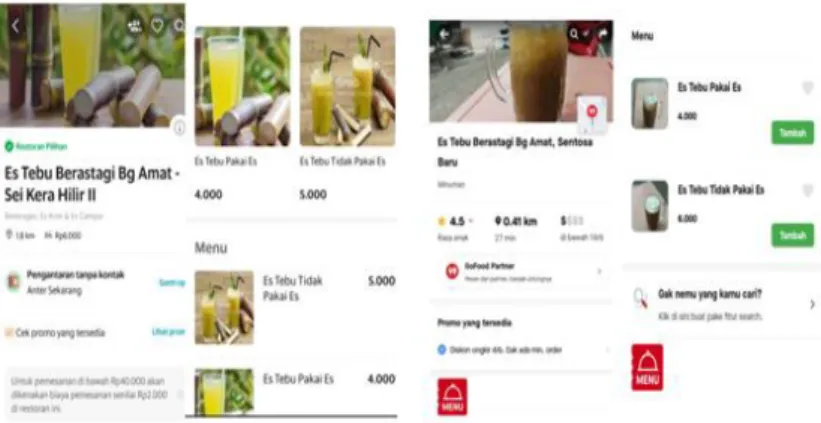 Gambar 4.5 Es Tebu Berastagi Bg Amat di Aplikasi Go Food dan Grab Food 