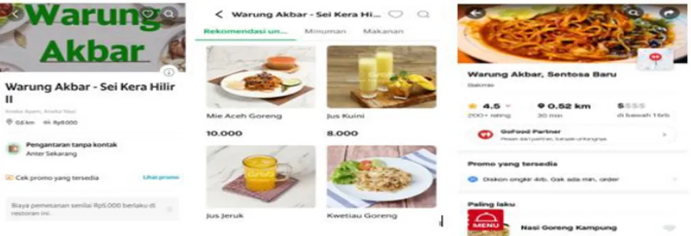 Gambar 4.7 Warung Akbar di Aplikasi Go Food dan Grab Food 