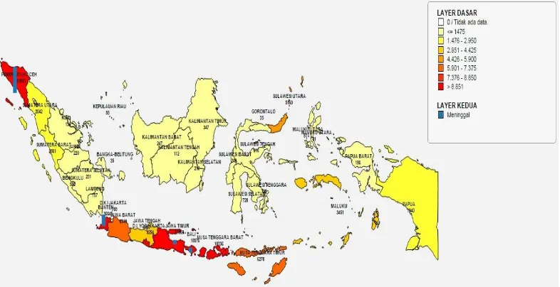 Gambar 4.1 Peta jumlah kejadian dan persebaran bencana di Indonesia 