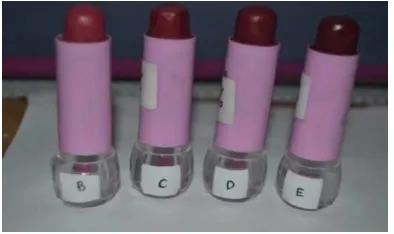 Gambar 2. Lipstik hasil formula B,C,D dan E 