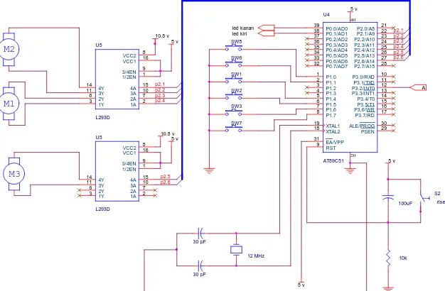Gambar 3.5 Rangkaian Mikrokontroler, saklar dan L293D 