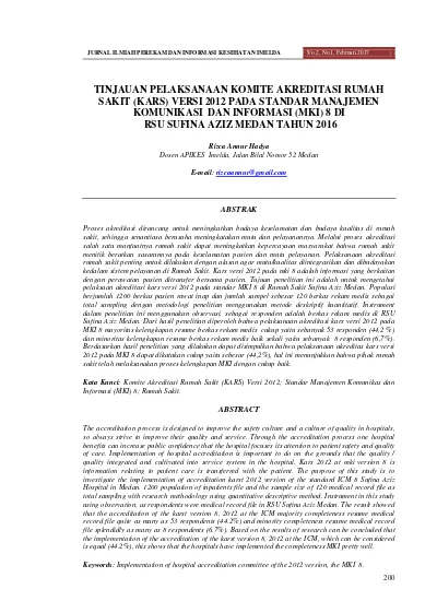 Tinjauan Pelaksanaan Komite Akreditasi Rumah Sakit (Kars) Versi 2012 ...
