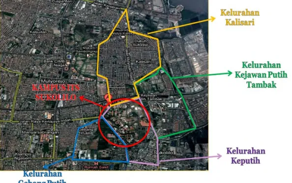 Gambar 1.1 Peta Objek Amatan Di Daerah Kampus ITS Sukolilo  (Sumber : Putera, 2013) 