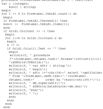 Gambar 4.17 Kode program prosedur setBrowse 