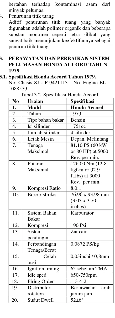 Tabel 3.2. Spesifikasi Honda Accord 