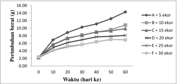 Gambar  1.  rerata  pertambahan  berat  benih  ikan  Seurukan  (Osteochilusvittatus)  selama 60 hari