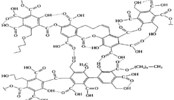 Gambar  2.1.  Komposisi  dan  struktur  asam    humat  yang  didominasi oleh asam fulfat turunan lignin