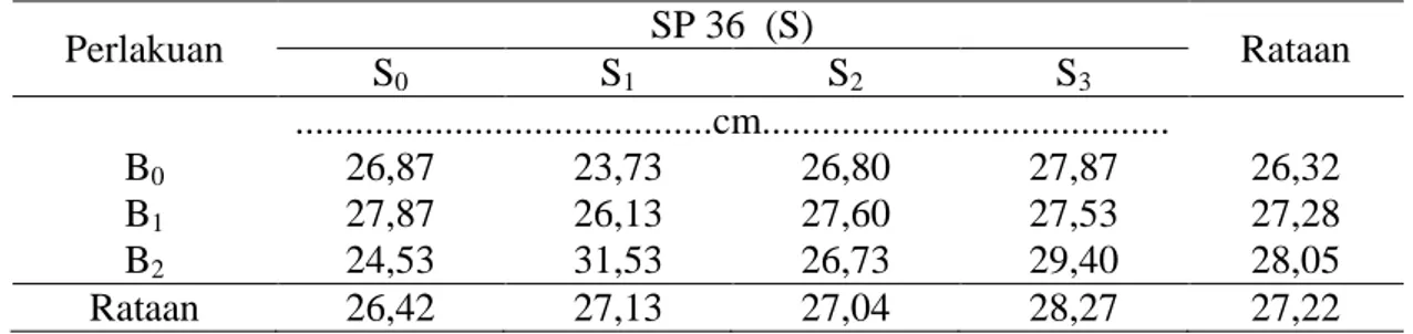 Tabel  1.  Tinggi  Tanaman  Bawang  Merah    dengan  Perlakuan  Pupuk  SP  36  dan  Bokashi  Jerami Padi Umur 6 MST 
