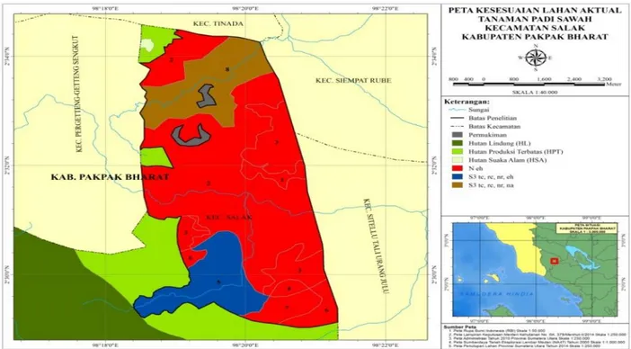 Gambar 3.  Peta kesesuaian lahan aktual tanaman Padi Sawah Irigasi (Oryza sativa  L)  di lahan  areal penggunaan lain Kecamatan Salak Kabupaten Pakpak Bharat 