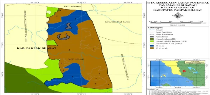 Gambar 4.  Peta kesesuaian lahan potensial tanaman Padi Sawah (Oryza sativa L) di lahan areal  penggunaan lain Kecamatan Salak Kabupaten Pakpak Bharat 