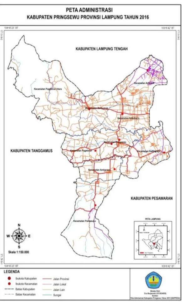 Gambar 2.Peta Administrasi Kabupaten Pringsewu Propinsi Lampung Tahun 2016  
