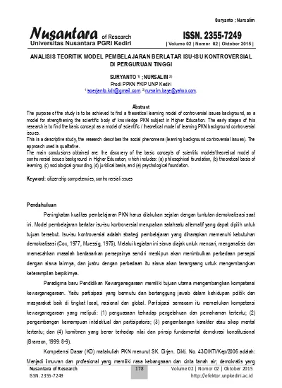 Analisis Teoritik Model Pembelajaran Berlatar Isu-isu Kontroversial Di ...