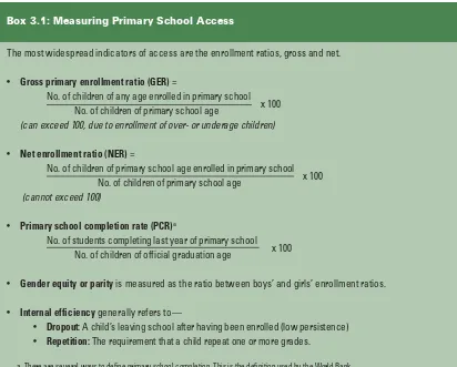 Table 3.1: Outcomes by Enrollment Objective for Completed Primary Education Projects