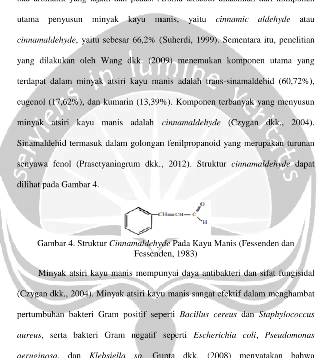 Gambar 4. Struktur Cinnamaldehyde Pada Kayu Manis (Fessenden dan  Fessenden, 1983) 