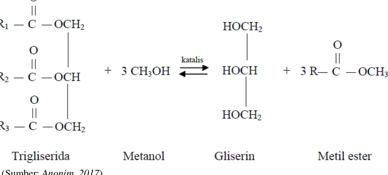 Gambar 3. Reaksi Transesterifikasi Trigliserida dengan Metanol 
