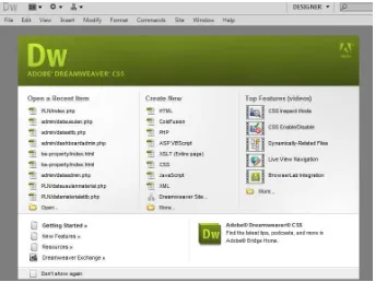 Gambar 2.1 tampilan awal Adobe Dreamweaver CS5 